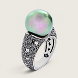10mm Grey Pearl Pavé Statement Ring