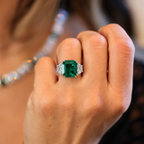 Emerald Asscher Center Stone with Half-Moon Sides