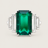 Green Emerald Cut Step Baguette Ring (9.5 TCW)