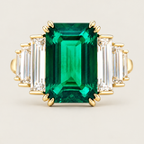 Green Emerald Cut Step Baguette Ring (9.5 TCW)