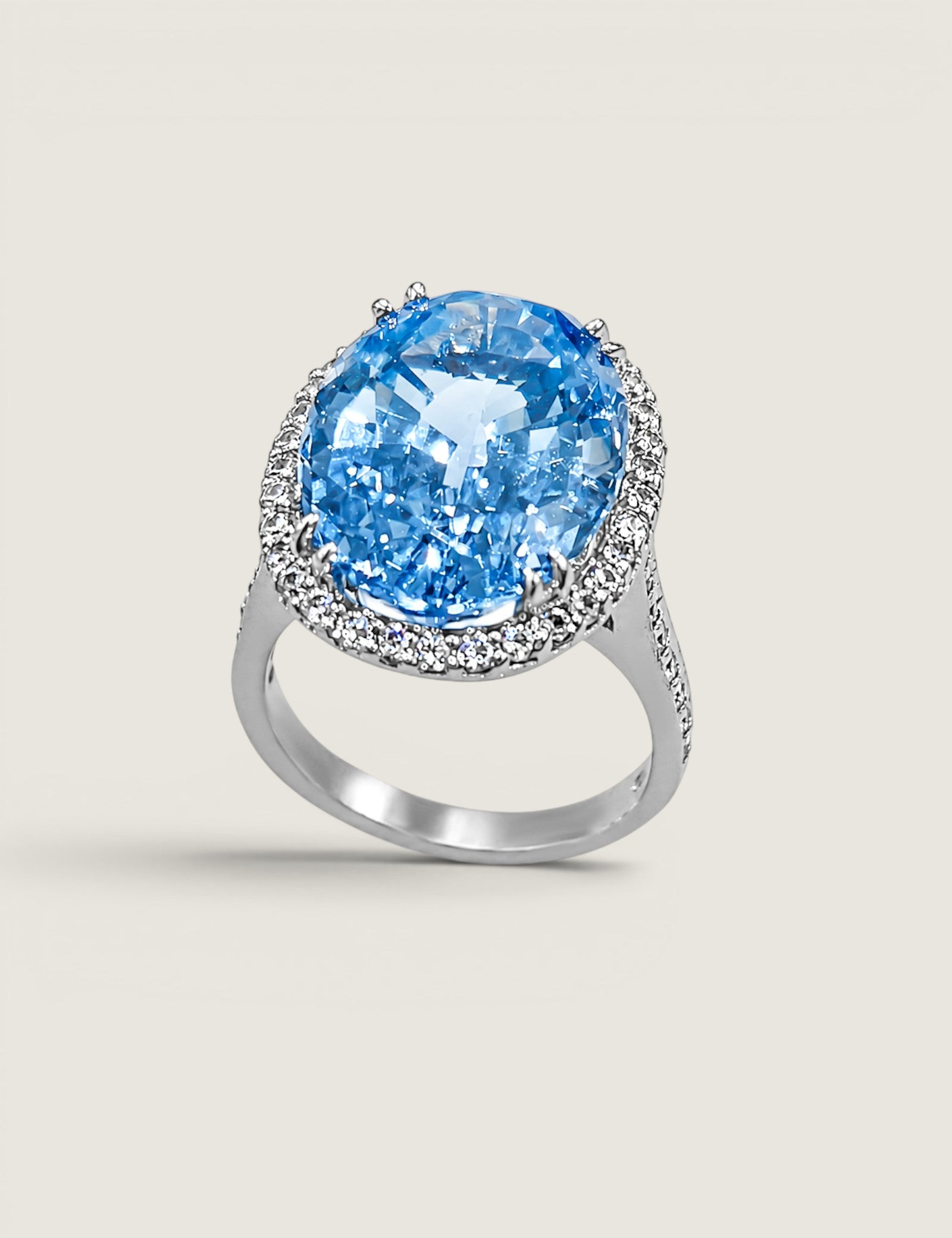 Aquamarine Halo Oval Ring