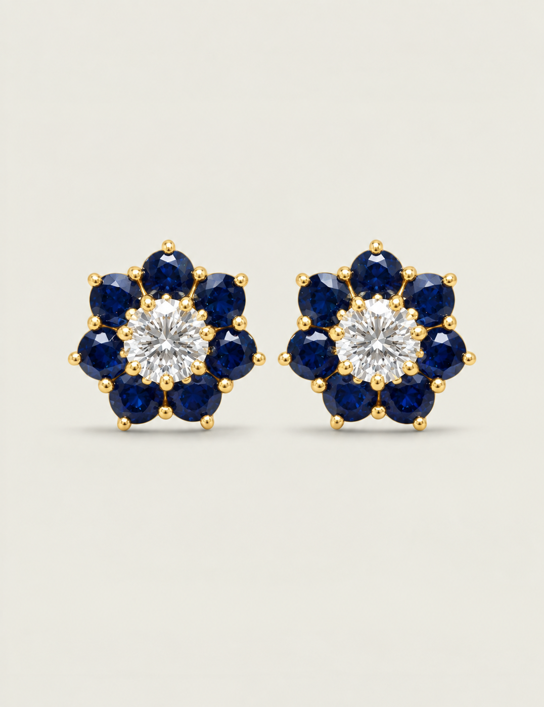 Sapphire Flower Button Stud Earrings (5.15 TCW)