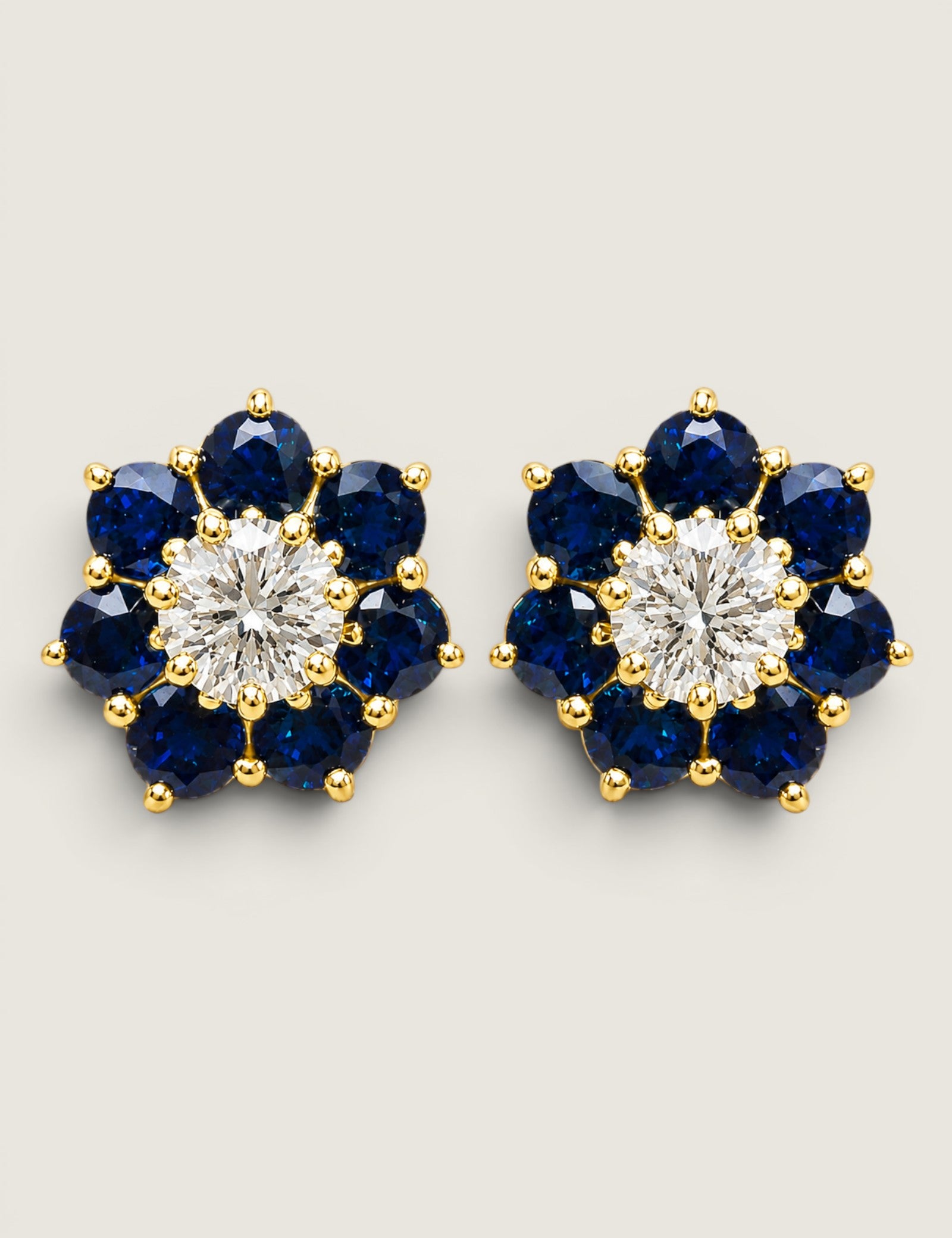 Sapphire Flower Button Stud Earrings (5.15 TCW)