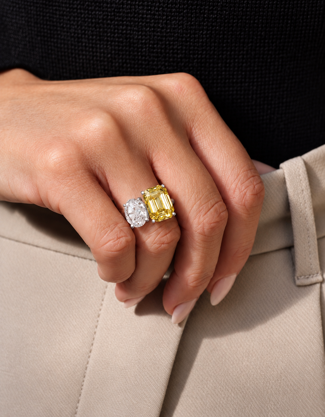 Toi et Moi Oval & Canary Emerald Cut Ring (10.5 TCW)