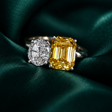 Toi et Moi Oval & Canary Emerald Cut Ring (10.5 TCW)
