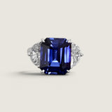 4.5ct Emerald Cut Center with 2 Half Moon cut stones