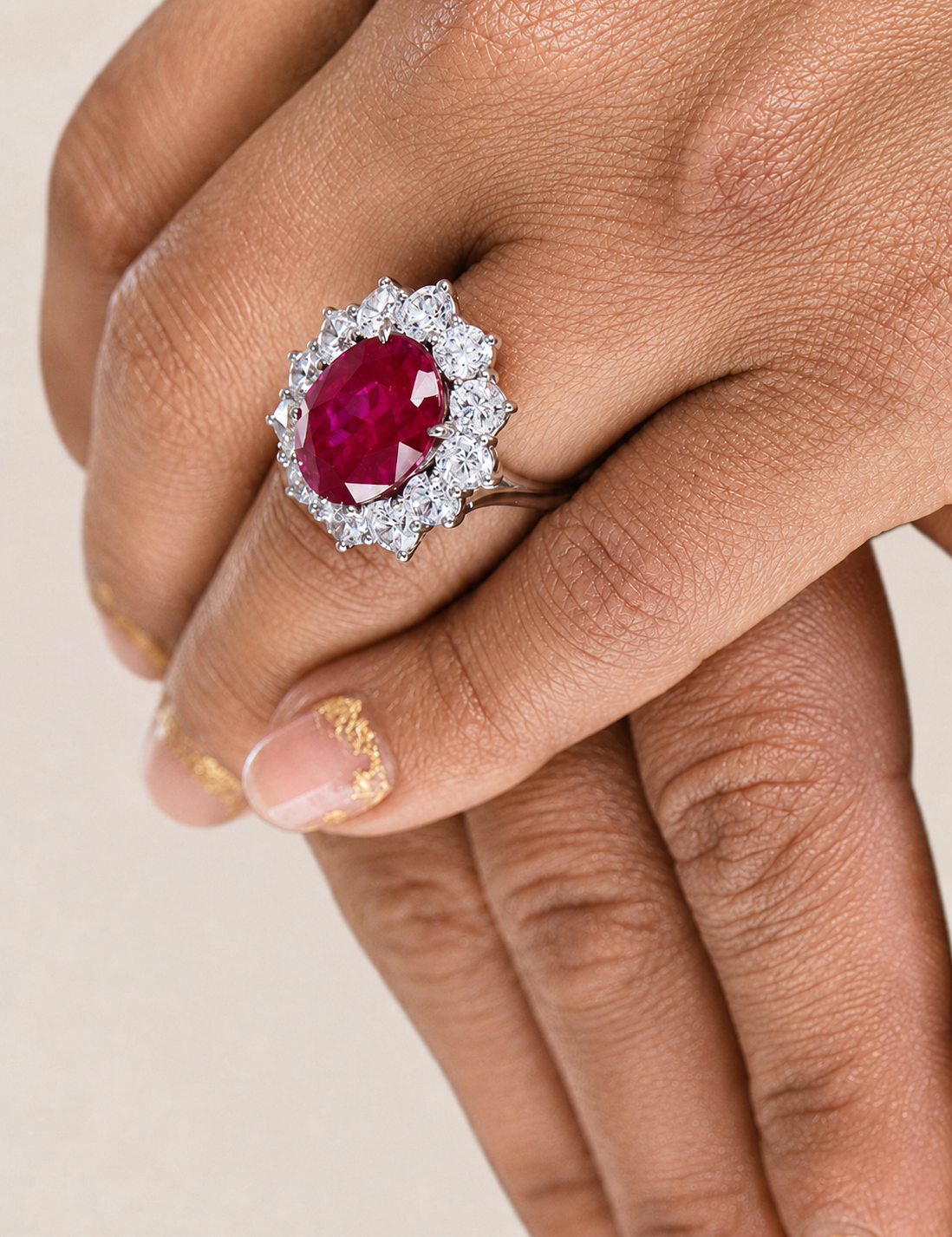 Regal Ruby Halo Statement Ring (15 TCW)