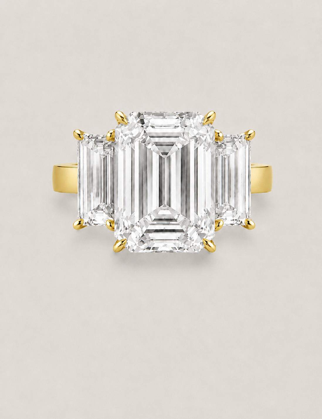 Large Emerald-Cut and Baguette Three Stone Ring (14.5 TCW)