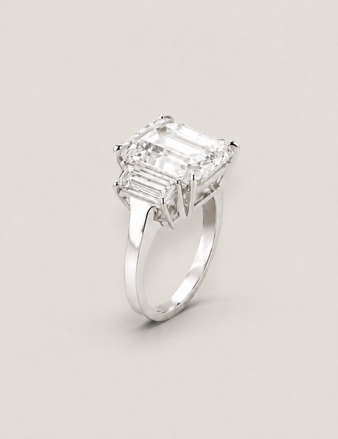 Large Emerald-Cut and Baguette Three Stone Ring (14.5 TCW)