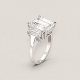Large Emerald-Cut and Baguette Three Stone Ring (14.5 TCW)