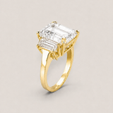 Large Emerald-Cut and Baguette Three Stone Ring (14.5 TCW)