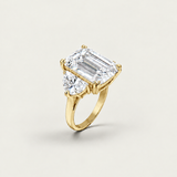 Emerald-Cut Three-Stone Ring with Half-Moon Side Stones (14.5 TCW)