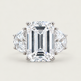 Emerald-Cut Three-Stone Ring with Half-Moon Side Stones (14.5 TCW)