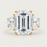 Emerald-Cut Three-Stone Ring with Half-Moon Side Stones (14.5 TCW)