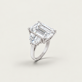 Emerald-Cut Three-Stone Ring with Half-Moon Side Stones (14.5 TCW)