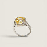 Canary Asscher and Pave Ring