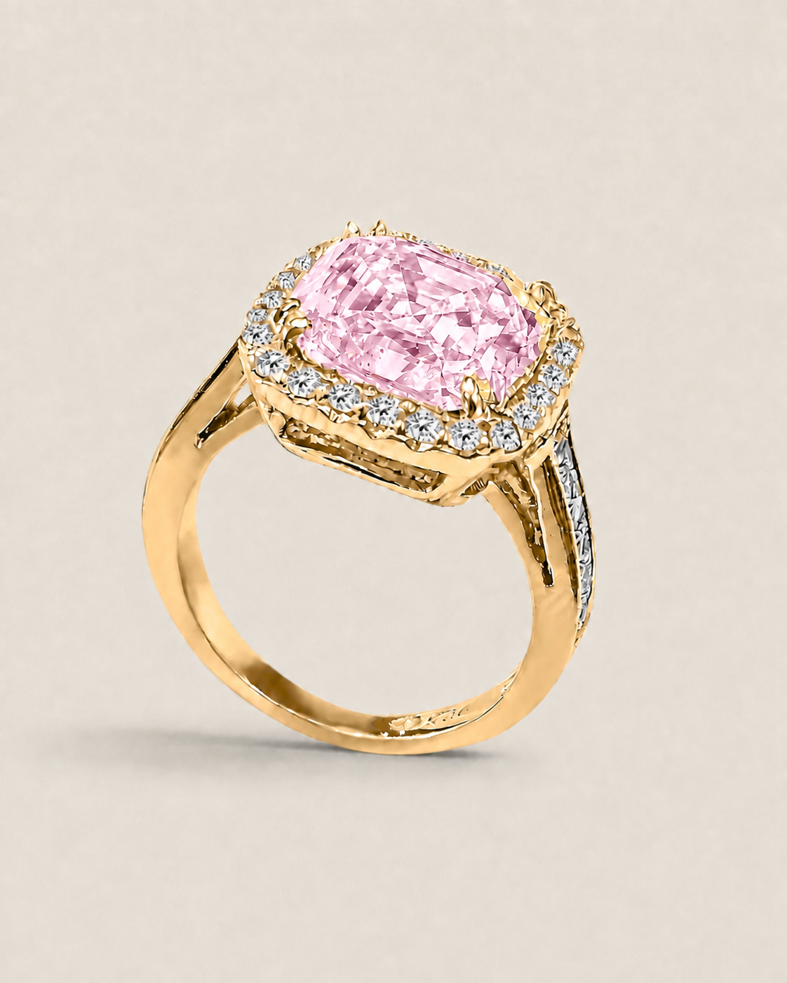 Pink Asscher and Pave Ring