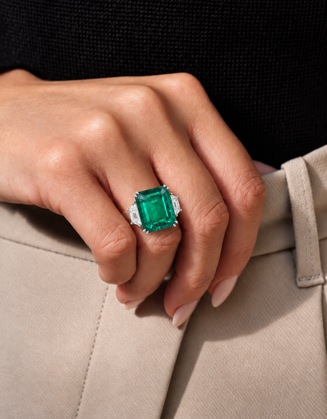 Emerald Trapezoid Statement Ring (22.5 TCW)