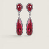 Elongated Ruby Pear Drop Earrings with Micro Pave Detail (13.9 TCW)