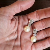 EARRING 7.25mm rd w/5mm rd w/prl drop - ST212SP/PL/CZ