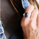 Sapphire Cabochon Center with Heart Side Stones (3.5 Carat Center)