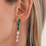 Graduated Pear drop lab created Emerald and CZ earring