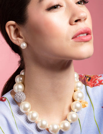 22MM PEARL NECK W/ PAVE BALL CLASP - NF793/PRL/CZ