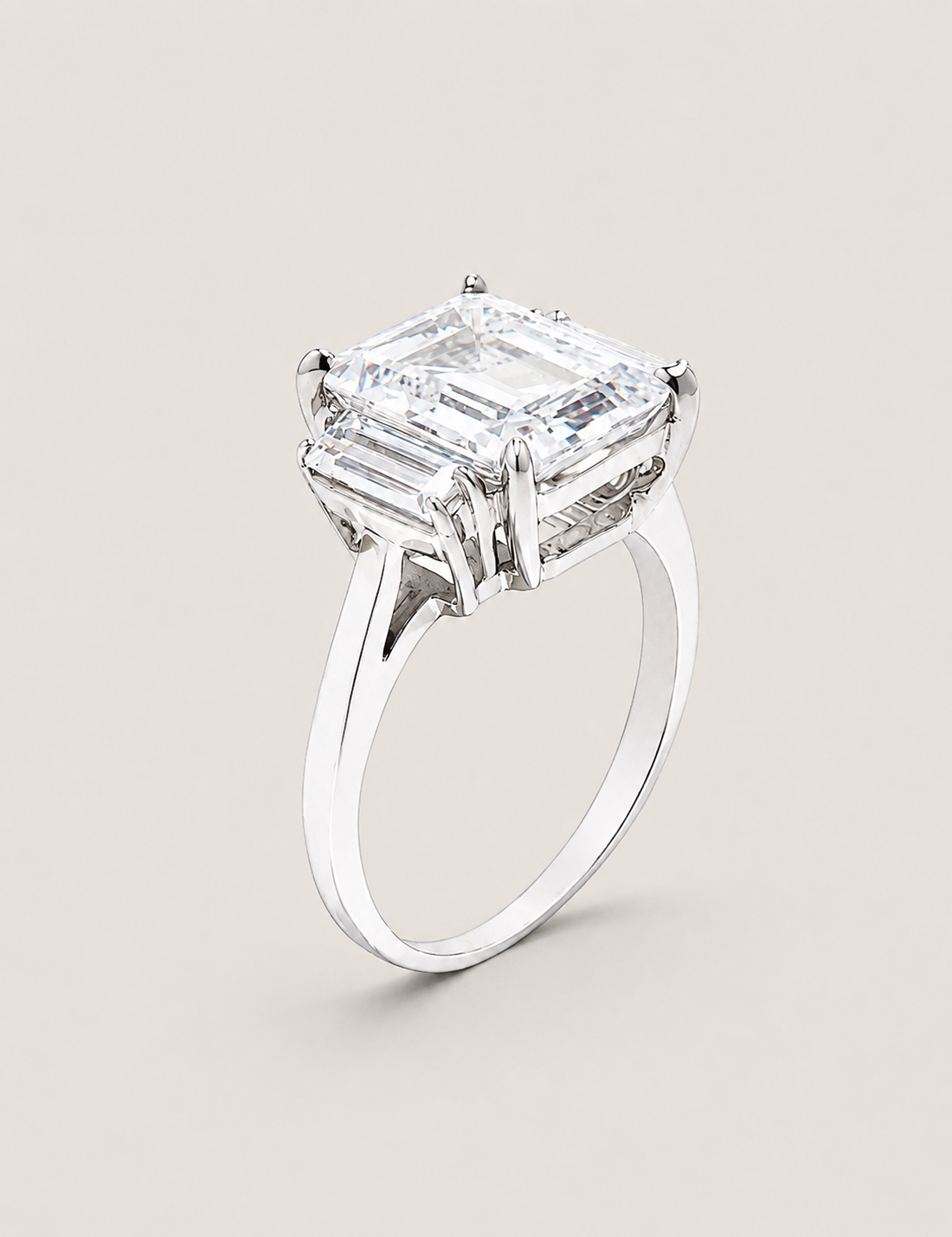 X-Small Emerald-Cut and Baguette Three Stone Ring (3.9TCW)