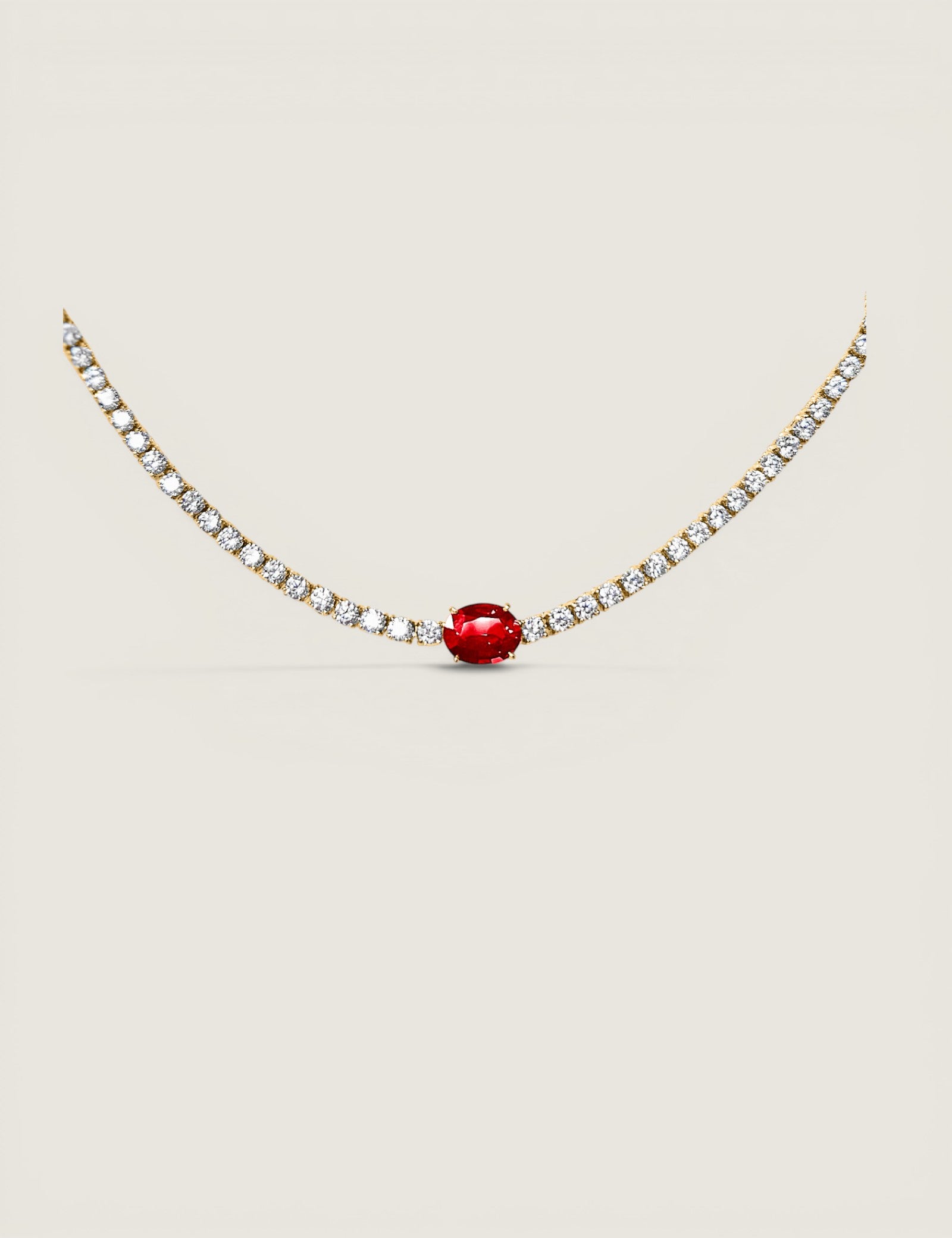 Four Prong Tennis Necklace with 2ct Lab Ruby Oval