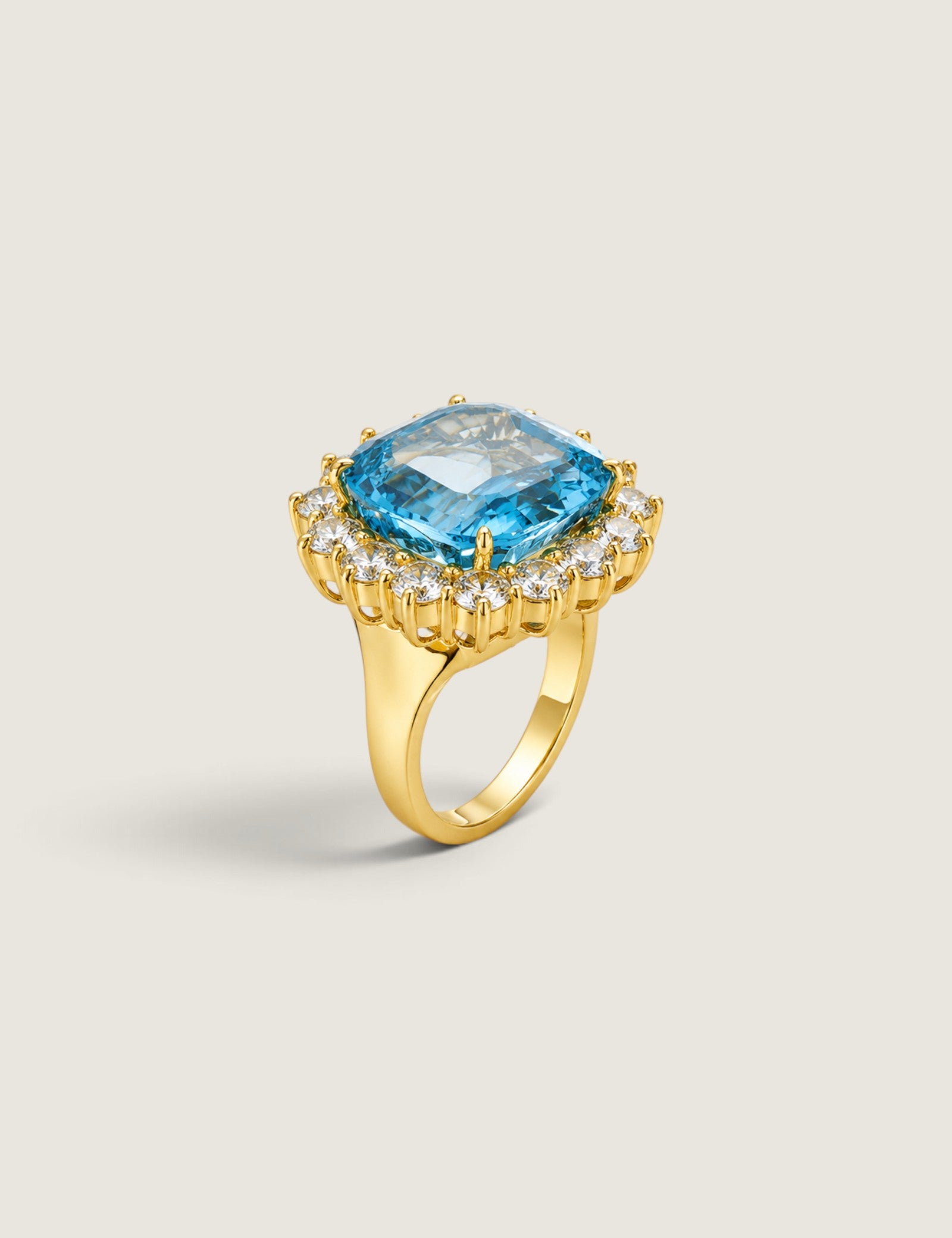 XL Aquamarine Cocktail Ring with Halo (26 TCW)