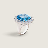 XL Aquamarine Cocktail Ring with Halo (26 TCW)