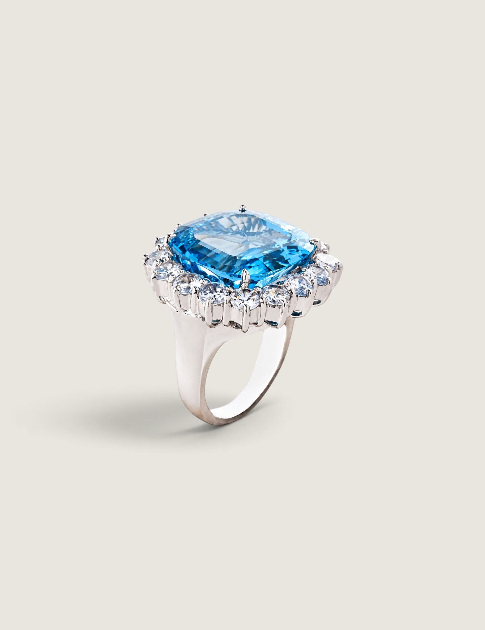 XL Aquamarine Cocktail Ring with Halo (26 TCW)