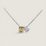 Toi et Moi Pendant. 1.5ct(9x7)Canary Emerald and 1.25ct (8x7) Pear shape on 16" chain.