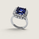 7CT(12x10) Emerald Cut Lab Grown Sapphire Ring with Double Halo