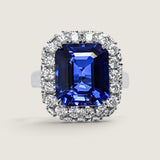 7CT(12x10) Emerald Cut Lab Grown Sapphire Ring with Double Halo