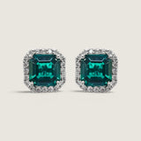Square-Cut Emerald Studs with Pave Halo