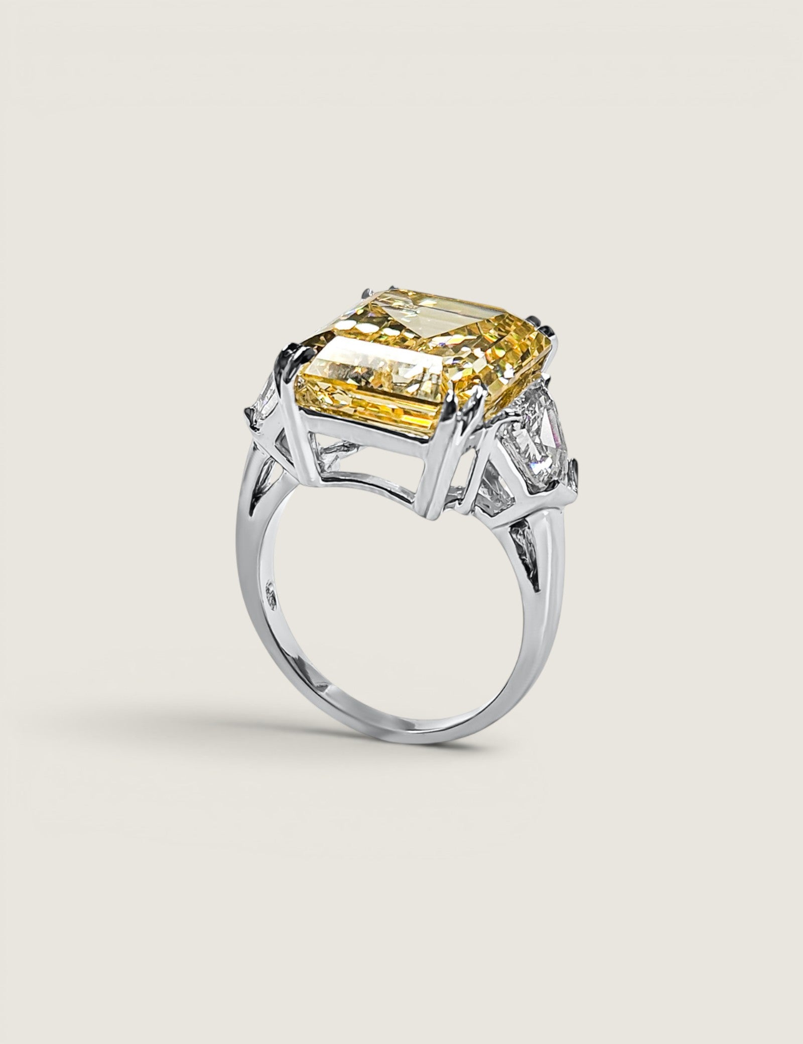 Canary Emerald-Cut Center Stone with Shield Sides