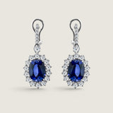 Oval Sapphire and CZ Drop Earring (1.5")