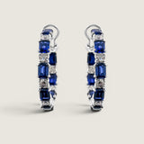Alternating Sapphire Emerald-Cut and Colorless Round Hoop Earrings (6 TCW)