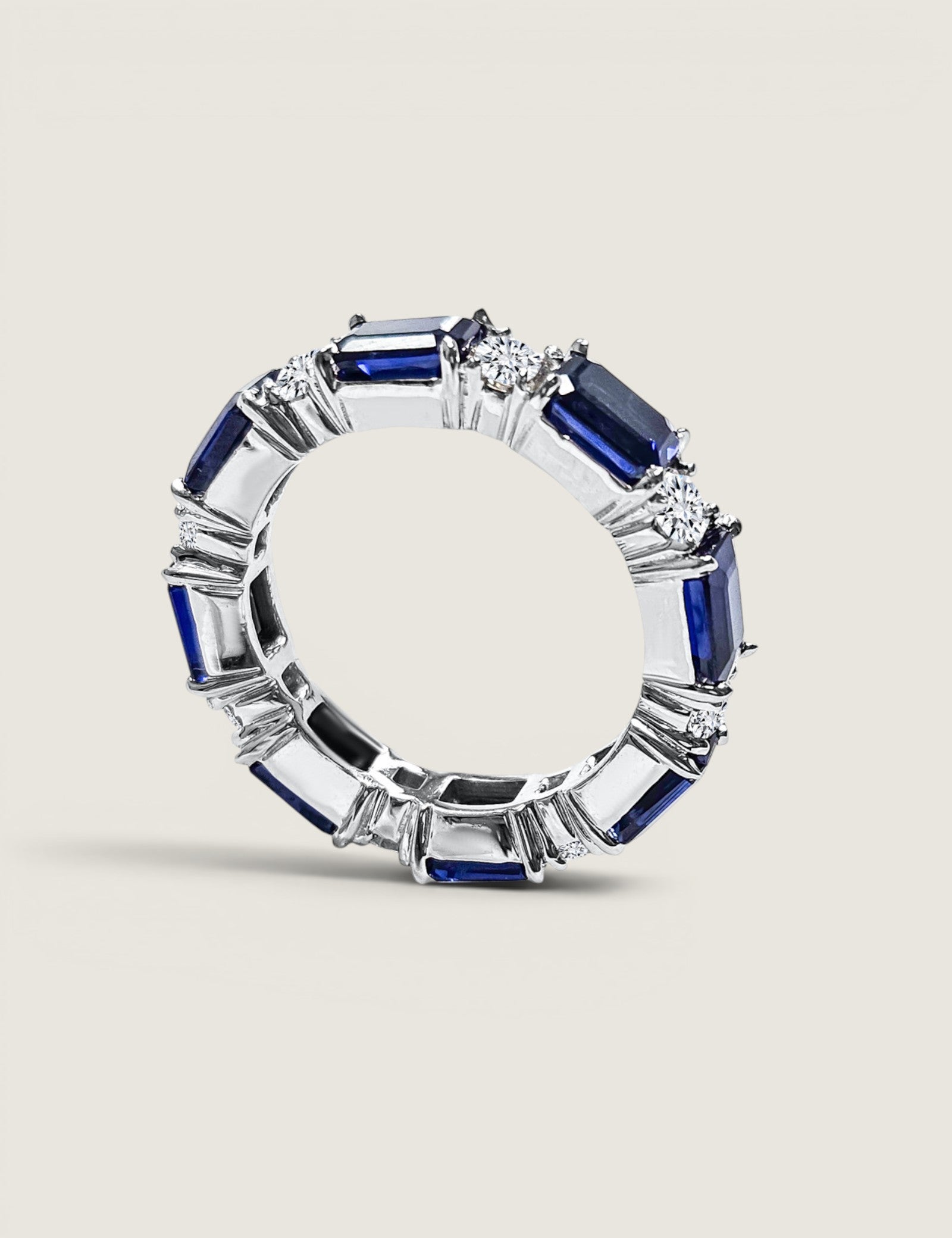 Alternating Emerald-cut Sapphire and Round Eternity Band(3.15 TCW)