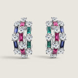 Three Row Baguette and Round Earrings