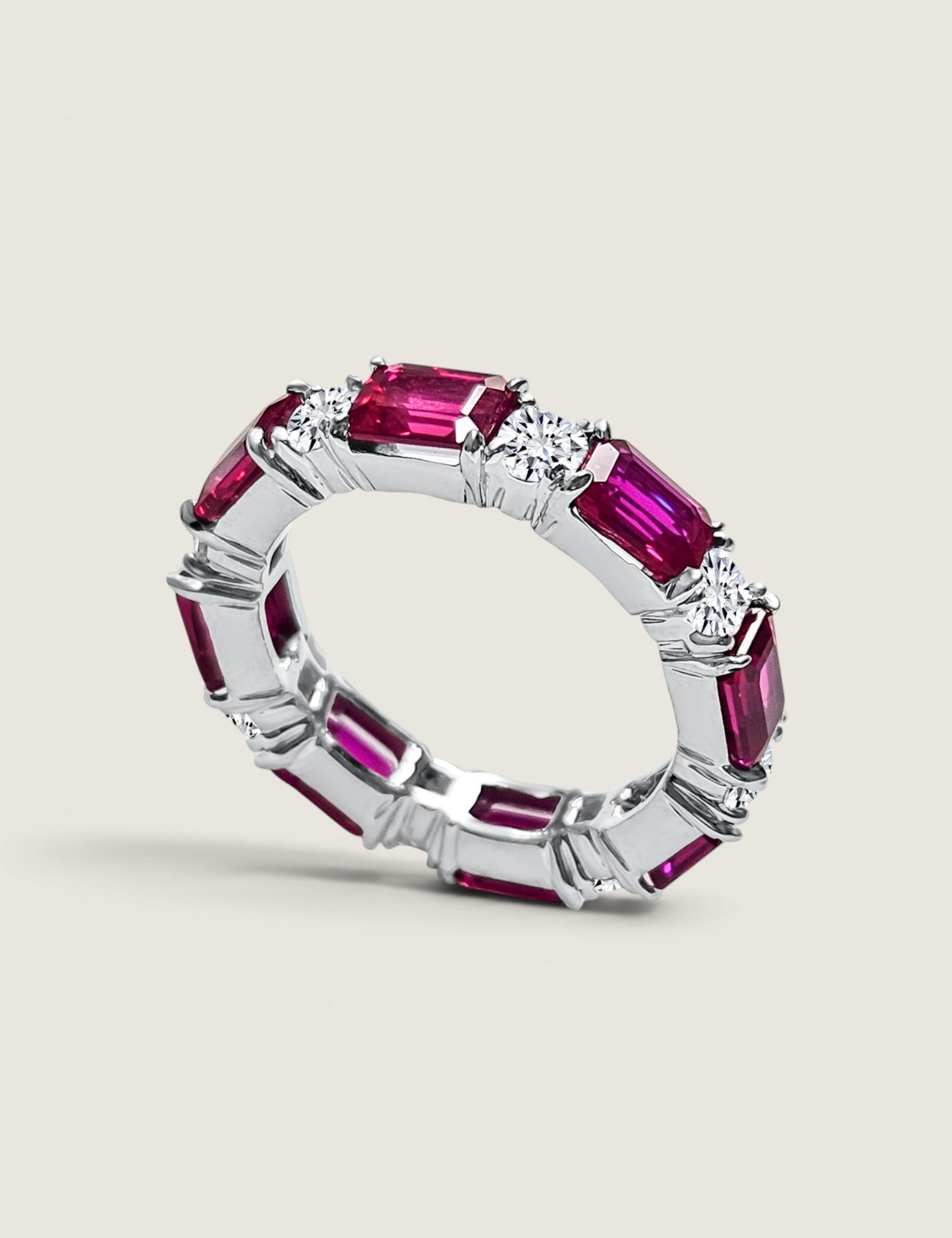 Alternating Emerald-cut Ruby and Round Eternity Band(3.15 TCW)