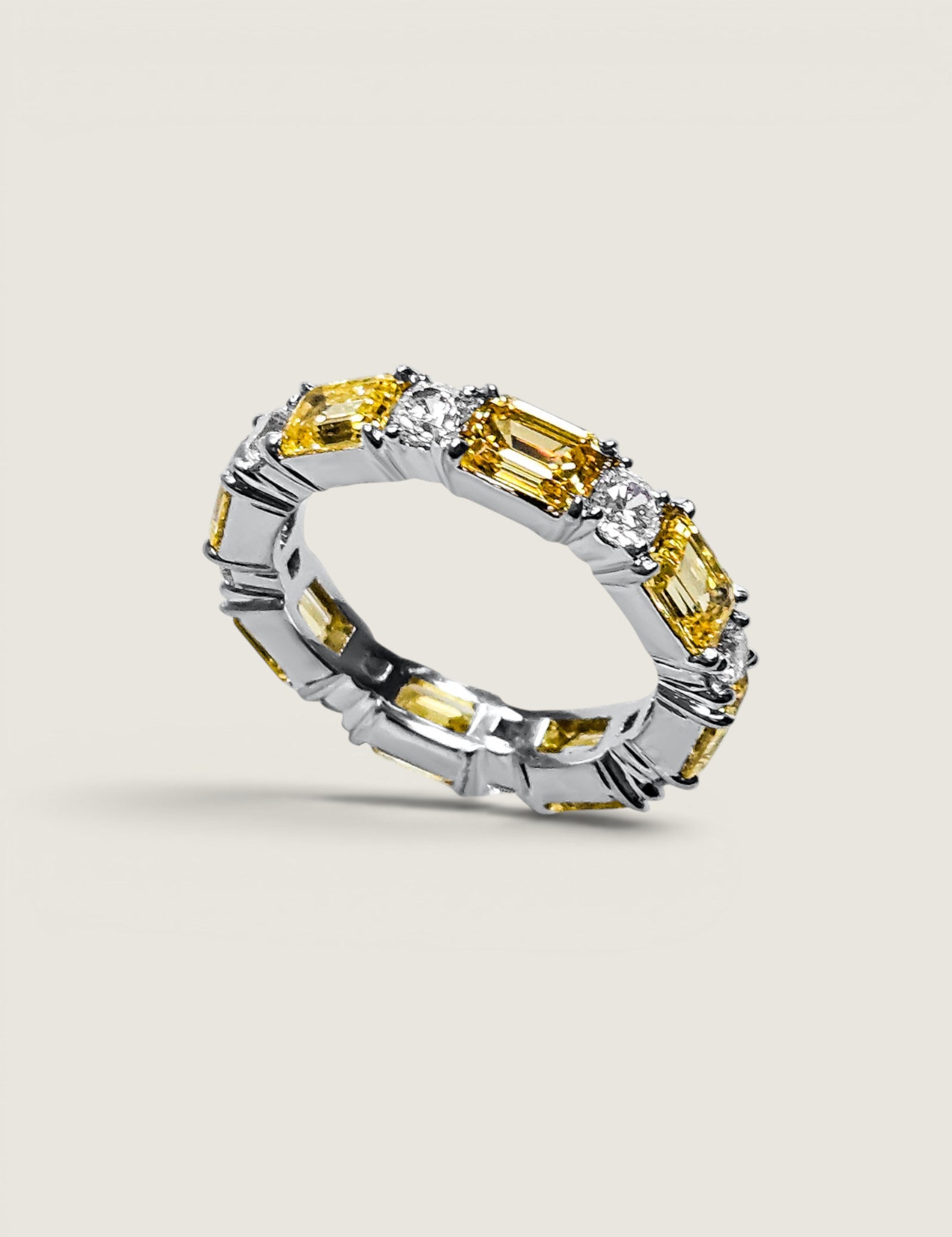 Alternating Canary Emerald-cut and Round Eternity Band(3.15 TCW)