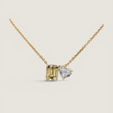 Toi et Moi Pendant. 1.5ct(9x7)Canary Emerald and 1.25ct (8x7) Pear shape on 16" chain.