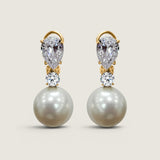 Pearl Drop Earrings with Pear and Round Stone Detail (14mm)