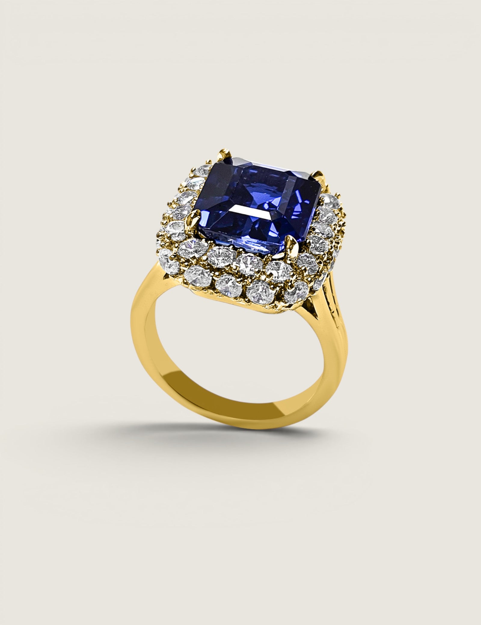 7CT(12x10) Emerald Cut Lab Grown Sapphire Ring with Double Halo