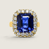 7CT(12x10) Emerald Cut Lab Grown Sapphire Ring with Double Halo