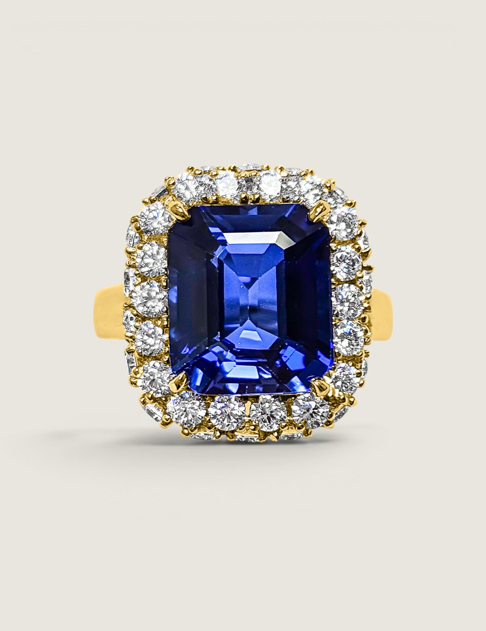 7CT(12x10) Emerald Cut Lab Grown Sapphire Ring with Double Halo