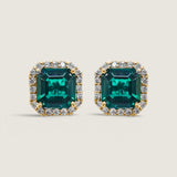Square-Cut Emerald Studs with Pave Halo