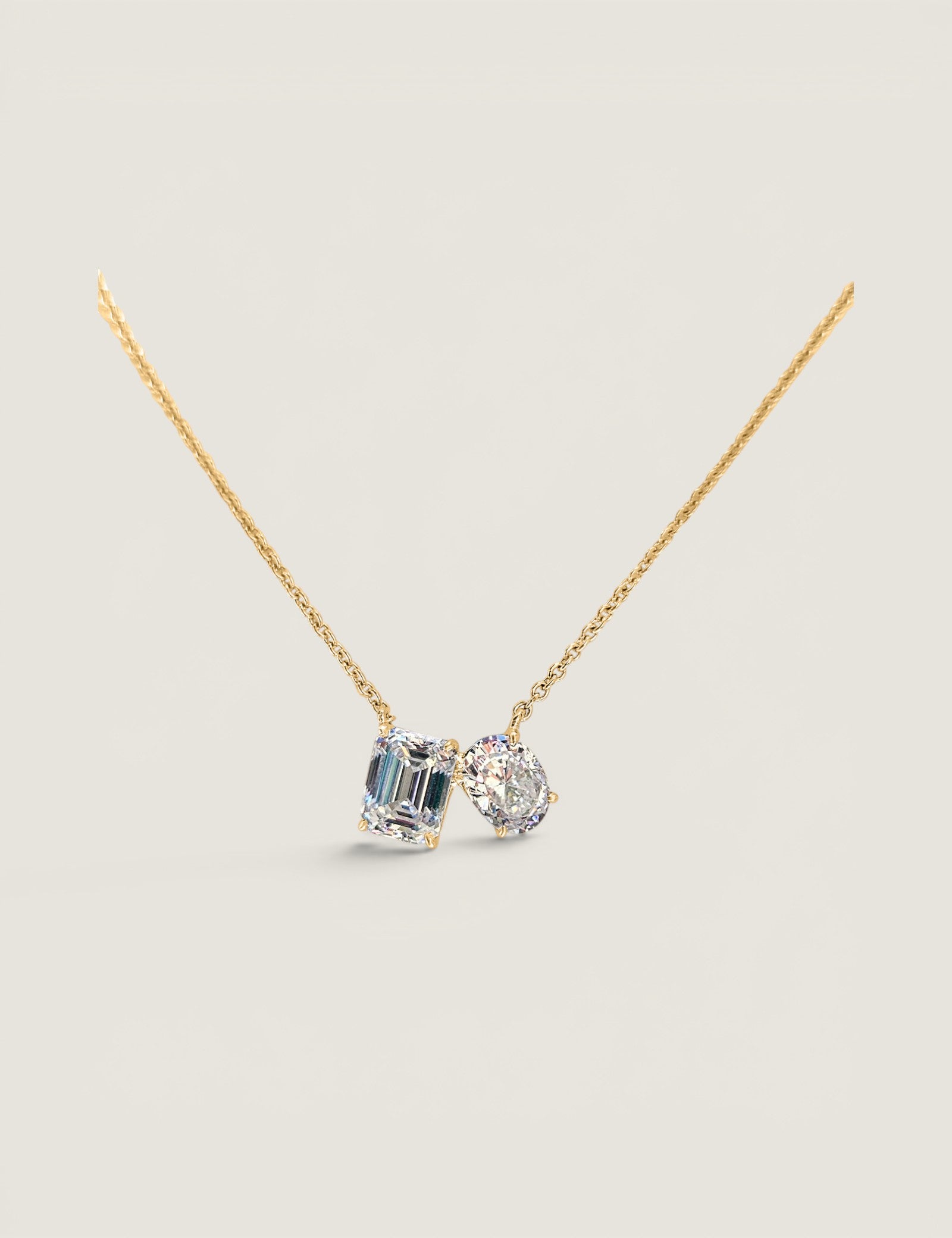 Toi et Moi Emerald and Oval Pendant Necklace (3 TCW)